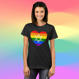 HBT TQ Gay Rainbow Flagga Heart Jewish Star of Dav T Shirt
