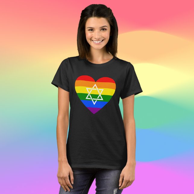 HBT TQ Gay Rainbow Flagga Heart Jewish Star of Dav T Shirt (Skapare uppladdad)