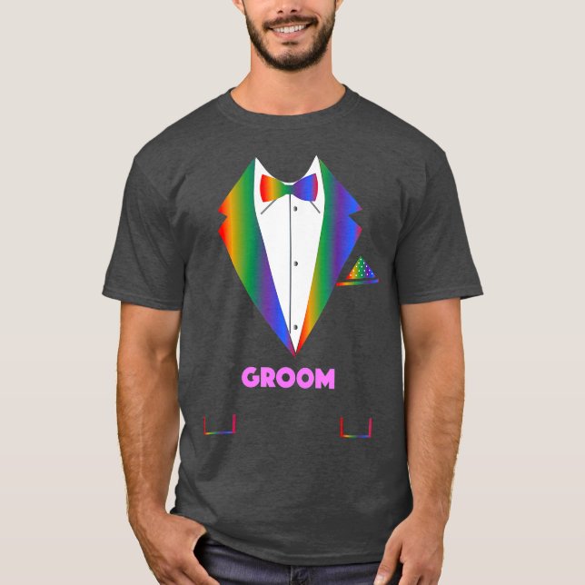 HBT TQ Groom Tuxedo Rainbow Gay pride Lesbisk T Shirt (Framsida)