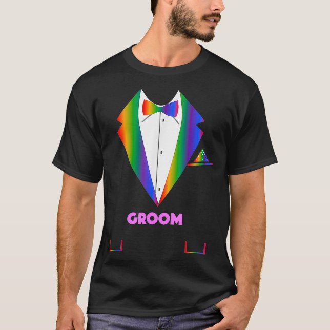 HBT TQ Groom Tuxedo Rainbow Gay pride Lesbisk Wed T Shirt (Framsida)