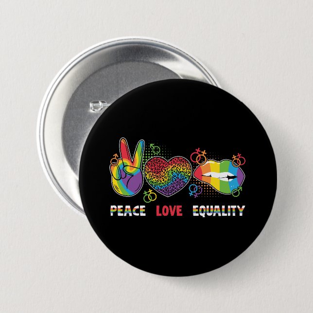 HBT-TQ - Peace, Kärlek, Equality - Rainbow Färg Knapp (Framsida & baksida)