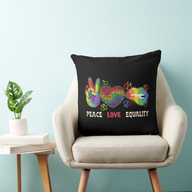 HBT-TQ - Peace, Kärlek, Equality - Rainbow Färg Kudde (Stol)