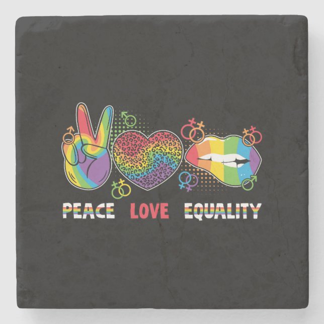 HBT-TQ - Peace, Kärlek, Equality - Rainbow Färg Stenunderlägg (Framsidan)