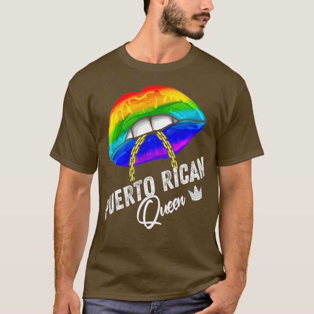 HBT TQ Puerto Rican Queen Läppar chain Gay Puerto T Shirt (Framsida)