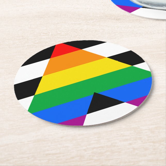 HBTQ+ Allierad Flagga Underlägg Papper Rund (Vinklad)