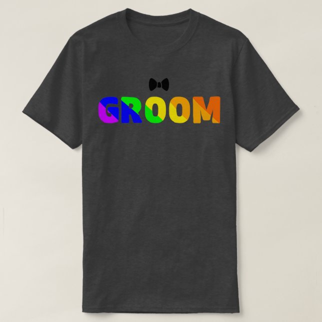 hbtq bröllop regnbåge brudgum t shirt (Design framsida)