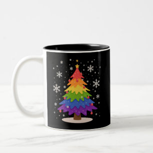 HBTQ-flagg julgran God Jul HBTQ stolthet Två-Tonad Mugg