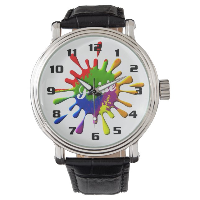 Hbtq-flagga Färger Splash Armbandsur (Framsida)