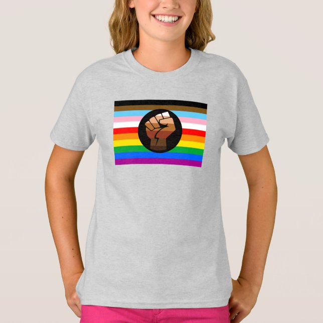 HBTQ+ Framstegs POC Pride Flagga T Shirt (Framsida)