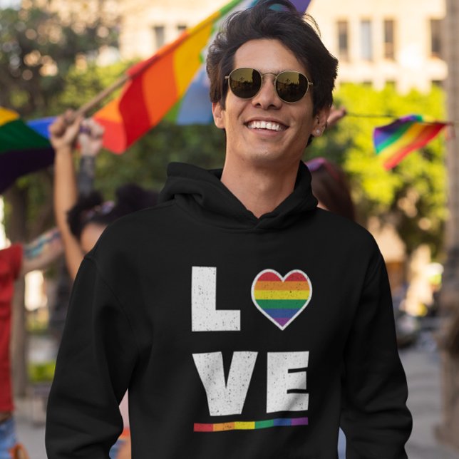 HBTQ Gay Pride Flag Distressed Grunge Kärlek Hoodie (Skapare uppladdad)