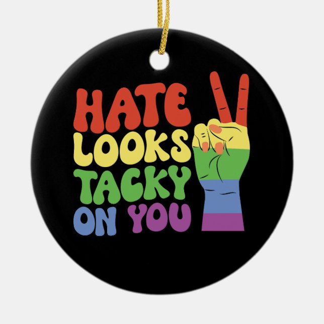 HBTQ-hat ser fult ut på dig Pride Groovy Julgransprydnad Keramik (Framsidan)