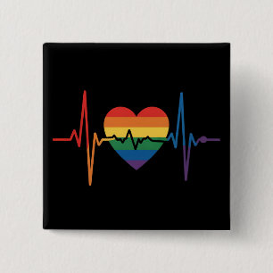 HBTQ-hjärtan Hjärtstolt Pride Gay Lesbisk Trans Bi Knapp