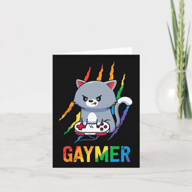 Hbtq Kattpröjsjorta Regnbåge Videospel Älskare Gif Kort (Framsida)