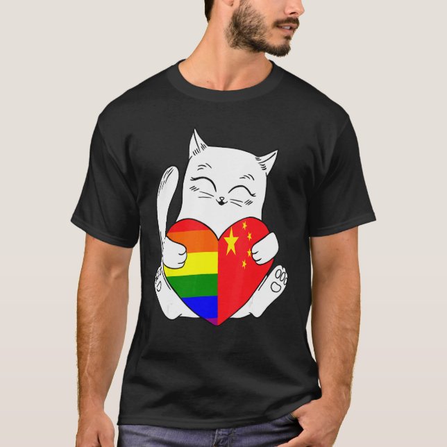 HBTQ Kina Katt Anhängare Djur Pride Stöd T Shirt (Framsida)