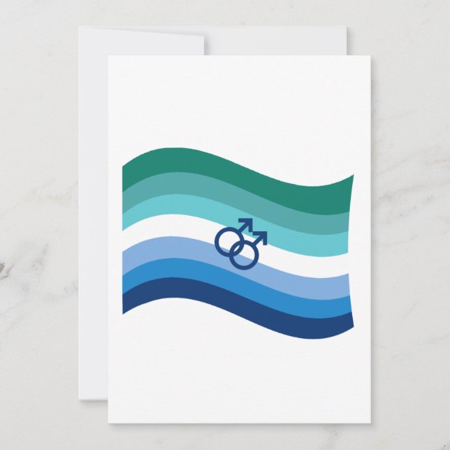 HBTQ Manlig Kärlek Pride Azurblå Vågig Flagga Julkort (Framsida)