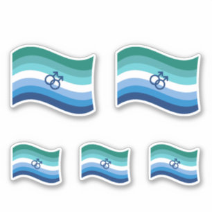 HBTQ Manlig Kärlek Pride Azurblå Vågig Flagga Klistermärken