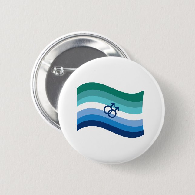 HBTQ Manlig Kärlek Pride Azurblå Vågig Flagga Knapp (Framsida & baksida)