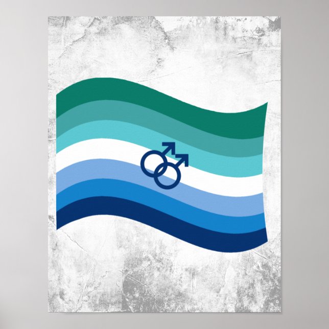 Hbtq Manlig Kärlek Pride Azurblå Vågig Flagga Poster (Framsidan)