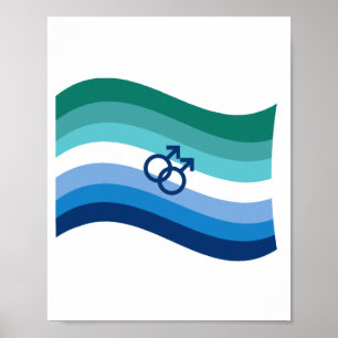 Hbtq Manlig Kärlek Pride Azurblå Vågig Flagga Poster