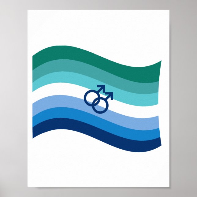 Hbtq Manlig Kärlek Pride Azurblå Vågig Flagga Poster (Framsidan)