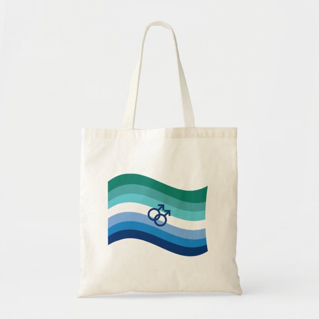 HBTQ Manlig Kärlek Pride Azurblå Vågig Flagga Tygkasse (Framsidan)
