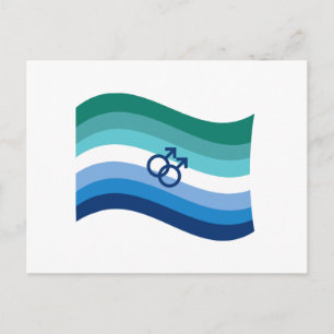 HBTQ Manlig Kärlek Pride Azurblå Vågig Flagga Vykort