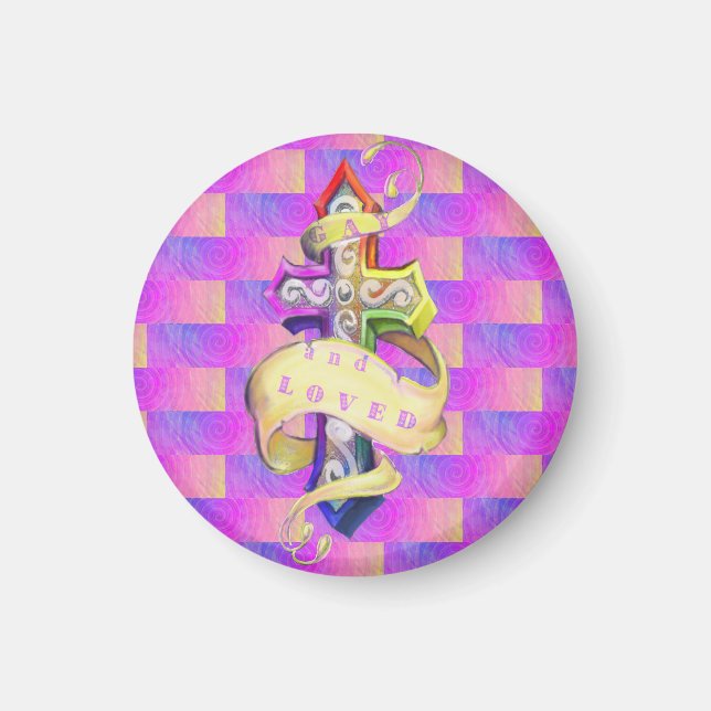 Hbtq och älskad med ljusfärgad kors magnet (Framsidan)