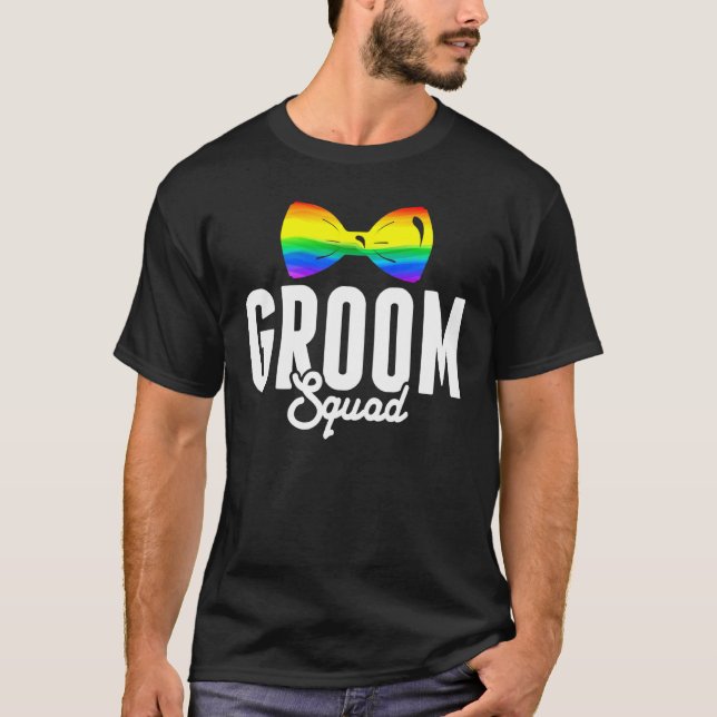 HBTQ Pride Brudgumsskvadr Gay Sängvätning Regnbåge T Shirt (Framsida)