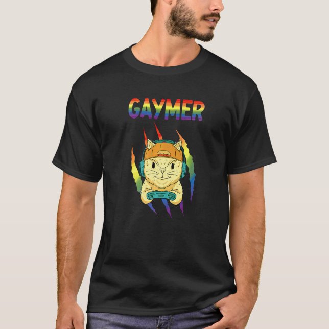 HBTQ+-Pride för gaymer-katt T Shirt (Framsida)