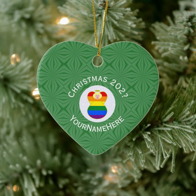 HBTQ-Pride Julängel Blond Namn År Hjärta Julgransprydnad Keramik (Träd)
