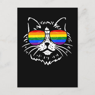 HBTQ Pride Regnbåge Färgglada Solglasögon Katt Äls Vykort