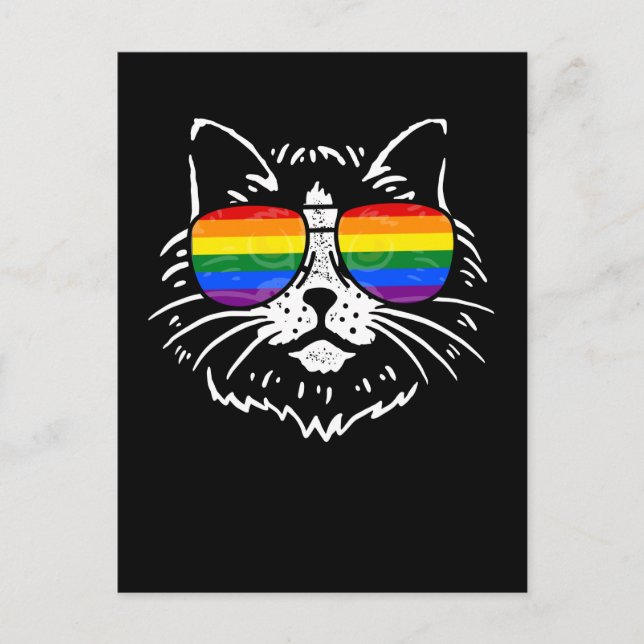 HBTQ Pride Regnbåge Färgglada Solglasögon Katt Äls Vykort (Framsida)
