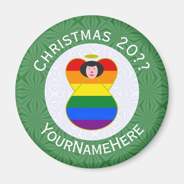 HBTQ Pride Svart Hår Ängel Jul Flagga Personlig Magnet (Framsidan)