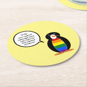 HBTQ Pride Talande Ms Pingvin Personlig Underlägg Papper Rund