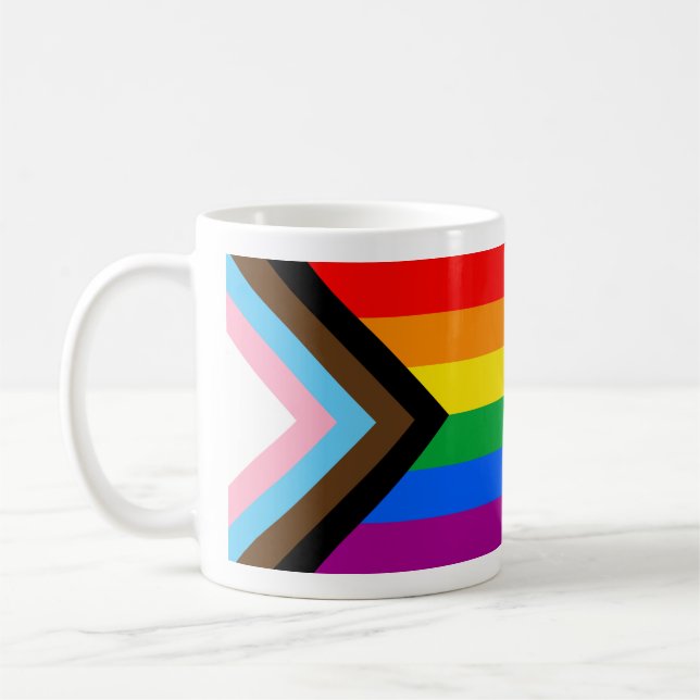 HBTQ+ Progress Pride Flagga Kaffemugg (Vänster)