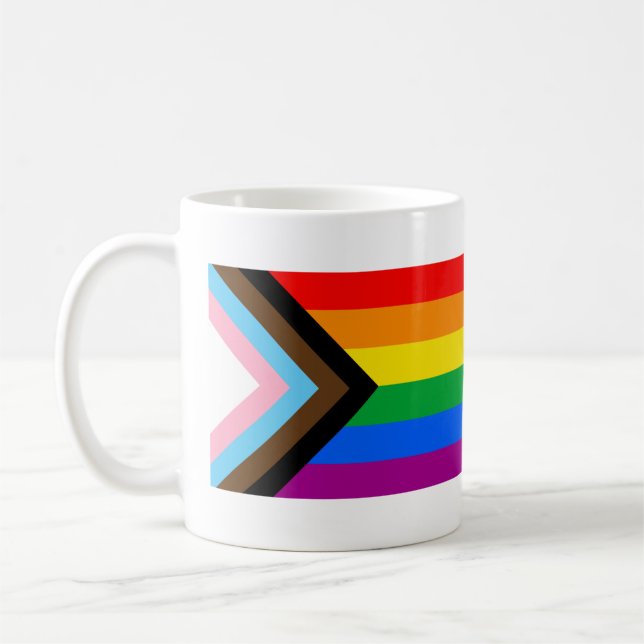 HBTQ+ Progress Pride Flagga Kaffemugg (Vänster)