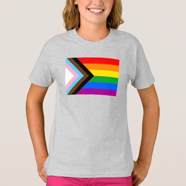 HBTQ+ Progress Pride Flagga T Shirt (Framsida)