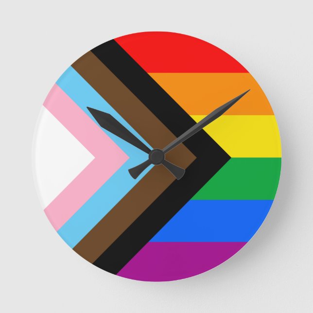 HBTQ+ Progress Pride Rund Klocka (Framsida)