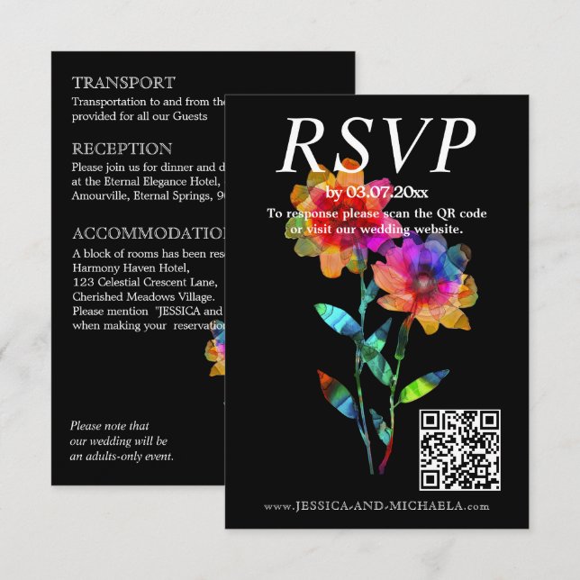 🌈 HBTQ  QR RSVP +Bröllopsdetaljer Petals & Pride  Tilläggskort (Fram/baksida)