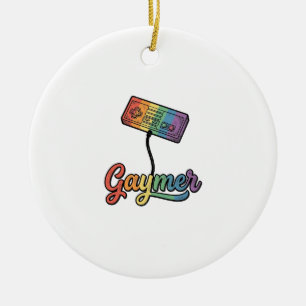 HBTQ-regnbåge Gamer Vector T-Shirt Design_1 Julgransprydnad Keramik