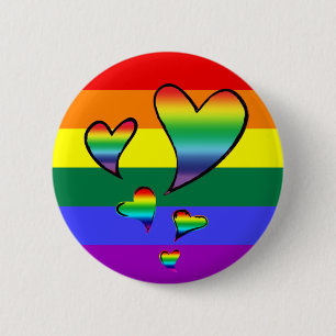 HBTQ Regnbåge Gay Pride Flagga Hjärtan Knapp