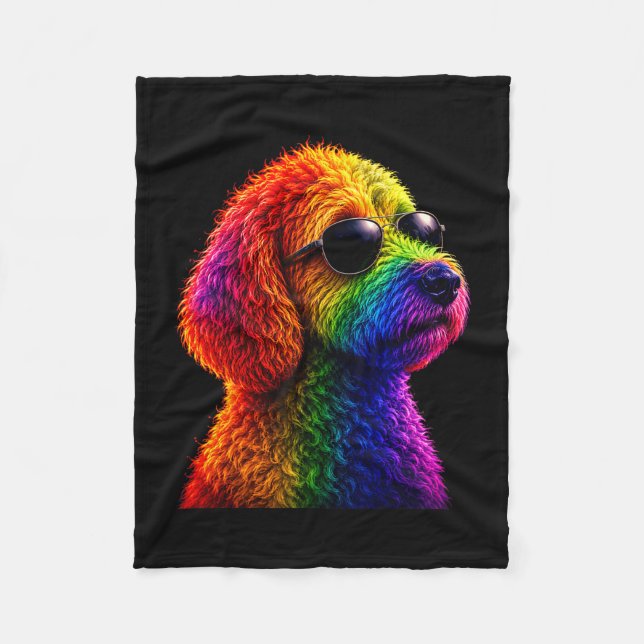 Hbtq regnbåge goldendoodle med solglasögon gay fleecefilt (Framsidan)