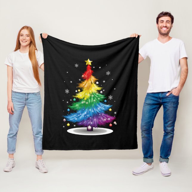 HBTQ regnbåge julgran God Jul Fleecefilt (På plats)
