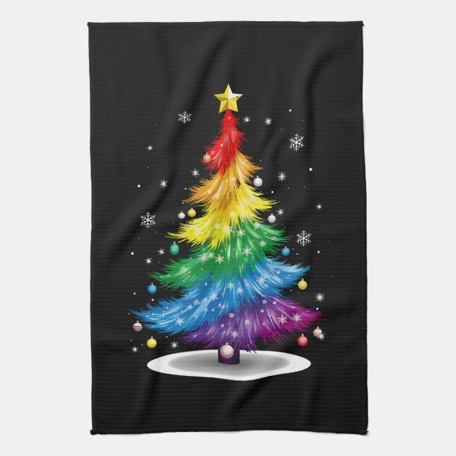 HBTQ regnbåge julgran God Jul Kökshandduk (Vertikal)