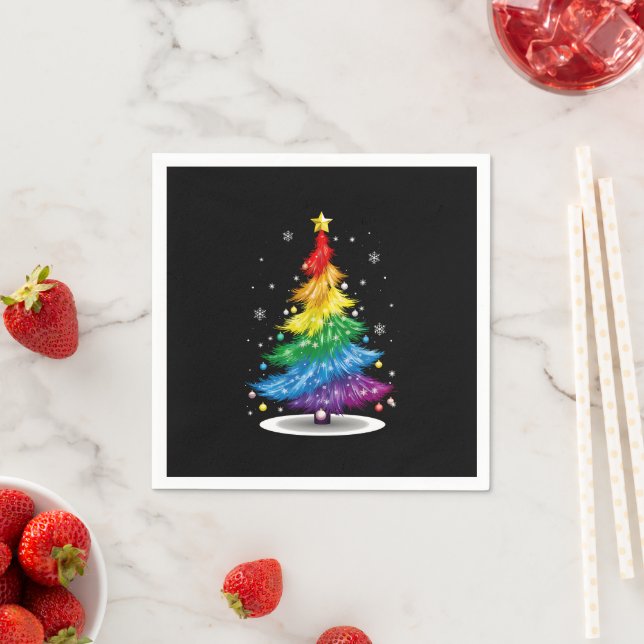 HBTQ regnbåge julgran God Jul Pappersservett (Insitu)