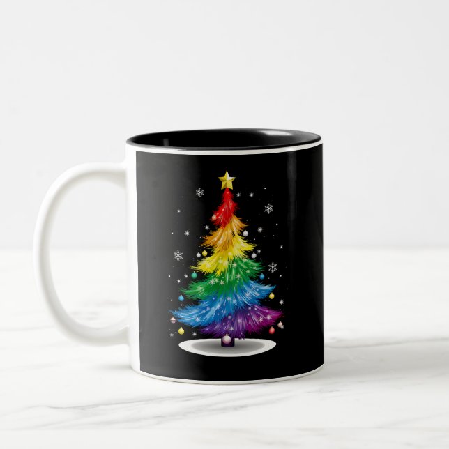HBTQ regnbåge julgran God Jul Två-Tonad Mugg (Vänster)