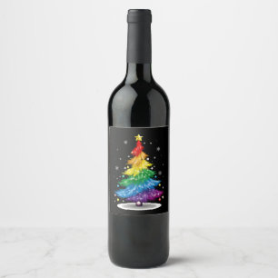 HBTQ regnbåge julgran God Jul Vinflaska Etikett