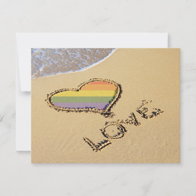 HBTQ-regnbåge kärlek hjärta i sanden Inbjudningar (Framsida)