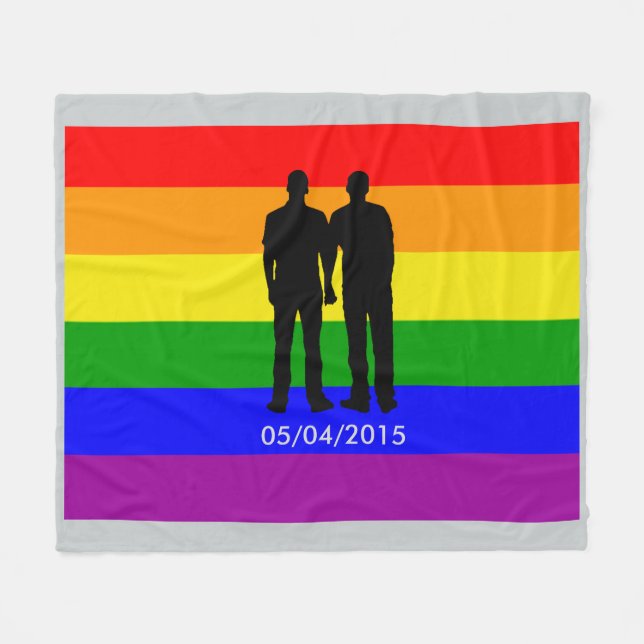 Hbtq-regnbågsflagga Anpassad bröllopsdatum Fleecefilt (Framsidan (Horisontell))
