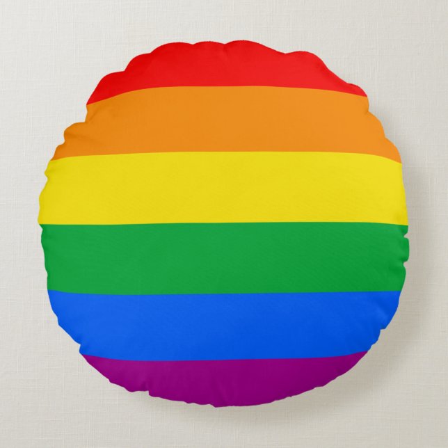 HBTQ+ regnbågsstolthetsflagga Rund Kudde (Framsidan)